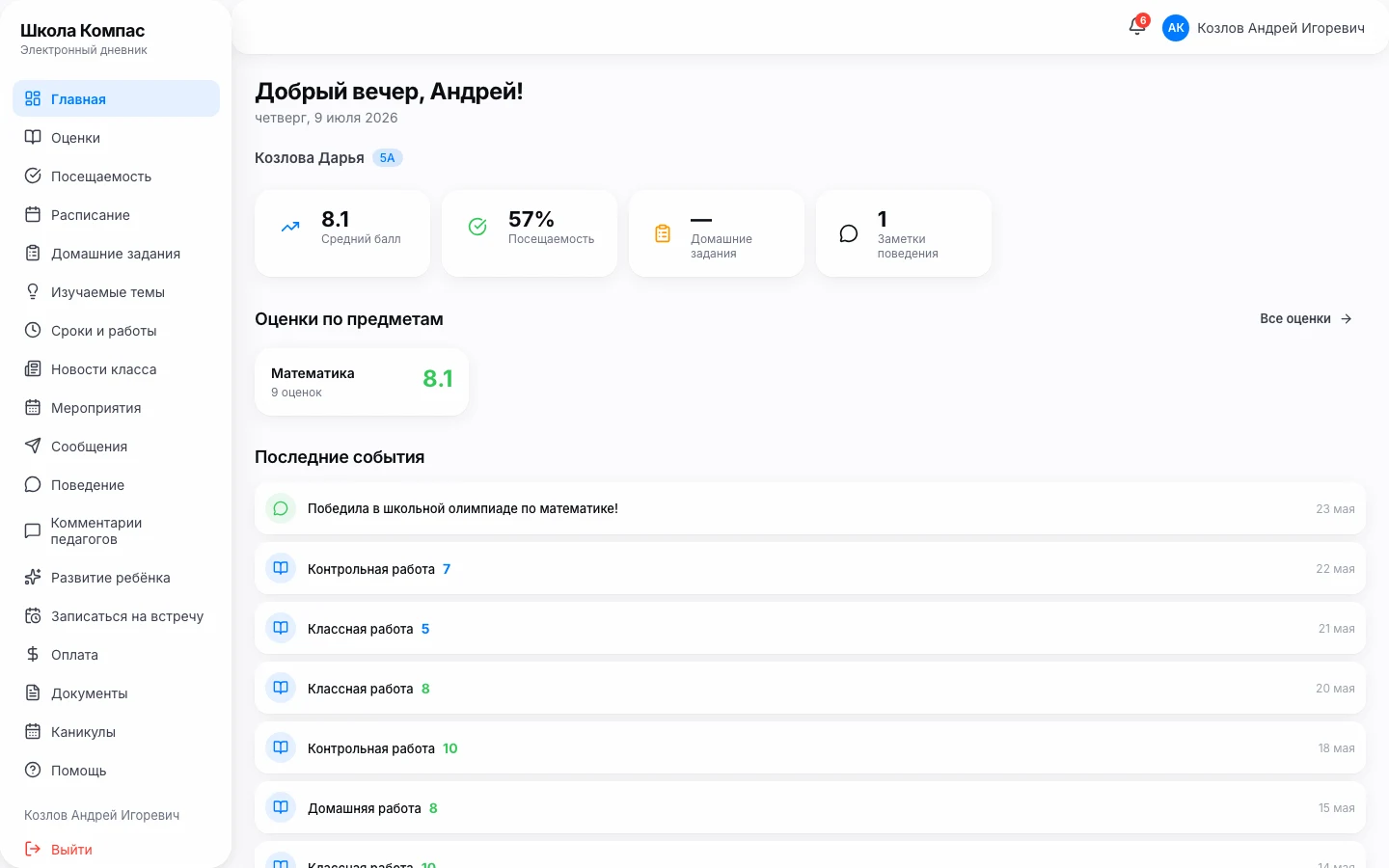 Кабинет родителя в платформе